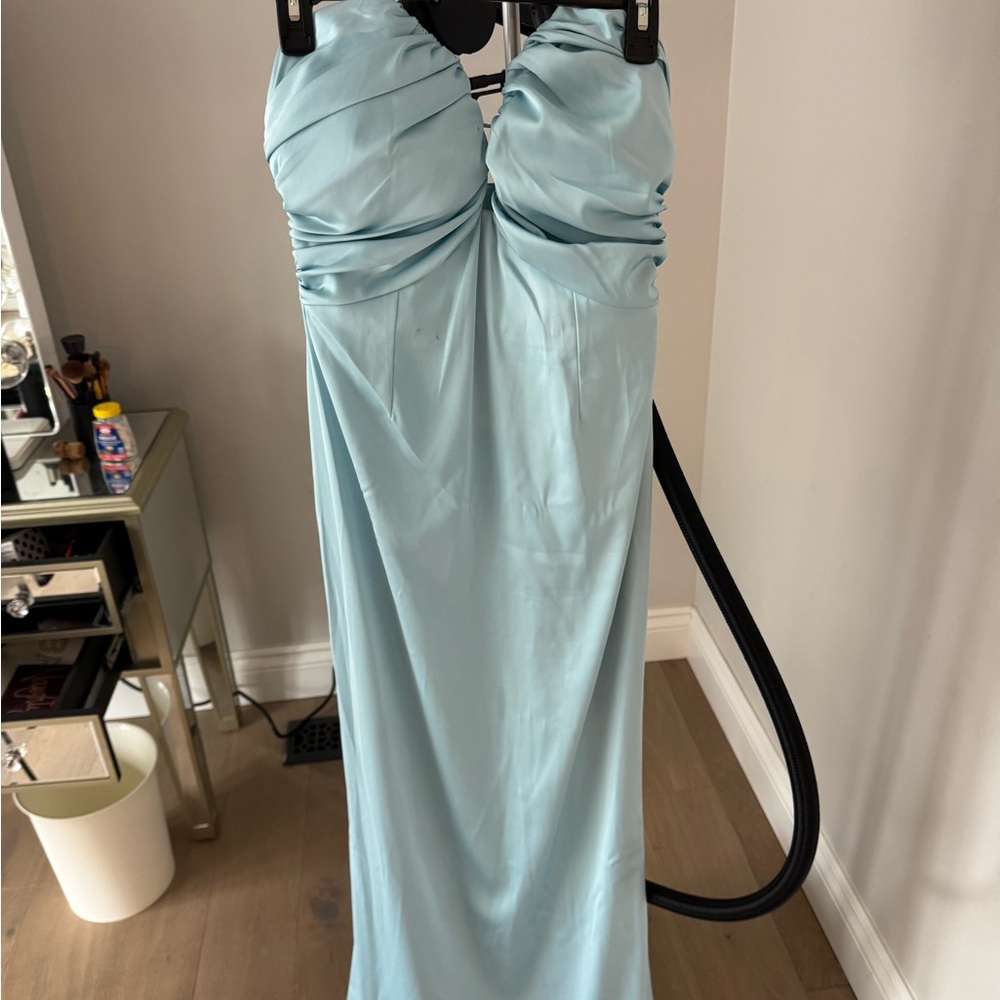 Strapless Light Blue Evening Gown